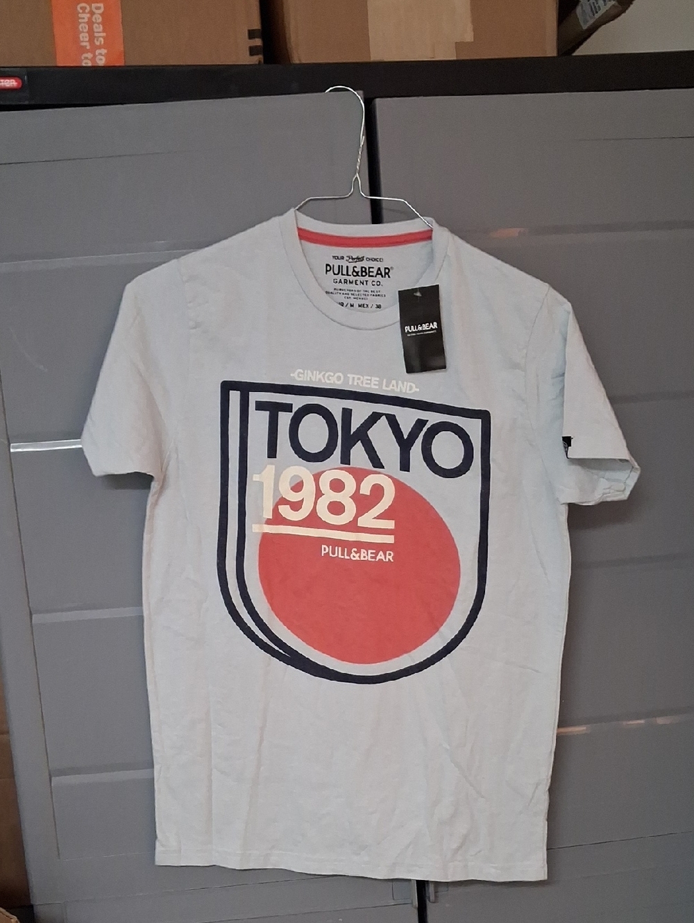 Pull&Bear Light Gray Graphic Tee with Navy and Red Print